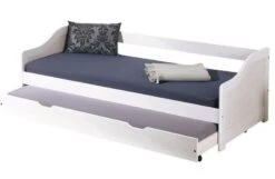 Lit Banquette Avec Tiroir Lit Pin Massif Vernis Blanc Theo 90x200 Cm