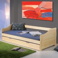 Lit Banquette Avec Tiroir Lit Pin Massif Vernis Naturel Theo 80x190 Cm -Vente De Chambre lit banquette avec tiroir lit pin massif vernis naturel laura 80x190 cm 4010340352000 402449