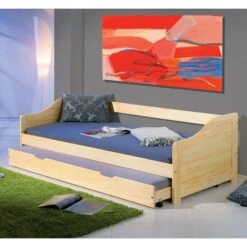 Lit Banquette Avec Tiroir Lit Pin Massif Vernis Naturel Theo 80x190 Cm -Vente De Chambre lit banquette avec tiroir lit pin massif vernis naturel laura 80x190 cm 4010340352000 402450