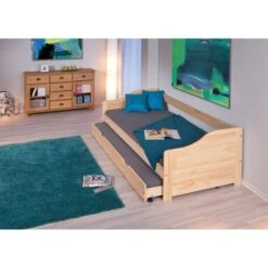 Lit Banquette Avec Tiroir Lit Pin Massif Vernis Naturel Theo 80x190 Cm -Vente De Chambre lit banquette avec tiroir lit pin massif vernis naturel laura 80x190 cm 4010340352000 402451
