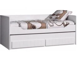 Lit Banquette Gigogne 90x200 Cm Bois Laqué Blanc Robin