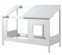 Lit Cabane 90x200 Cm Avec Rideau Pin Massif Blanc Avec Fenêtre Parade