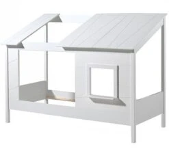 Lit Cabane 90x200 Cm Pin Massif Blanc Avec Fenêtre Parade
