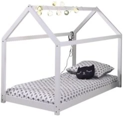 Lit Cabane 90x200 Cm Pin Massif Blanc Cabana