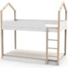 Lit Cabane Superposé Bois Massif Clair Et Blanc Casa 90x190 Cm