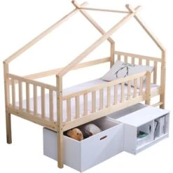 Lit Cabane Surélevé Avec Bacs De Rangements Beige Et Blanc -Vente De Chambre lit cabane sureleve avec bacs de rangements beige et blanc 3248116160172 529643