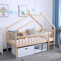 Lit Cabane Surélevé Avec Bacs De Rangements Beige Et Blanc -Vente De Chambre lit cabane sureleve avec bacs de rangements beige et blanc 3248116160172 529650