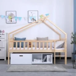 Lit Cabane Surélevé Avec Bacs De Rangements Beige Et Blanc -Vente De Chambre lit cabane sureleve avec bacs de rangements beige et blanc 3248116160172 529651