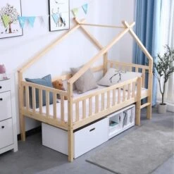 Lit Cabane Surélevé Avec Bacs De Rangements Beige Et Blanc -Vente De Chambre lit cabane sureleve avec bacs de rangements beige et blanc 3248116160172 529653