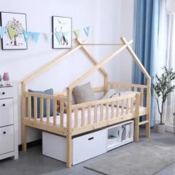 Lit Cabane Surélevé Avec Bacs De Rangements Beige Et Blanc -Vente De Chambre lit cabane sureleve avec bacs de rangements beige et blanc 3248116160172 529654