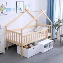 Lit Cabane Surélevé Avec Bacs De Rangements Beige Et Blanc -Vente De Chambre lit cabane sureleve avec bacs de rangements beige et blanc 3248116160172 529656