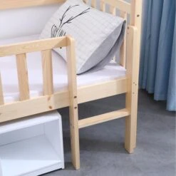 Lit Cabane Surélevé Avec Bacs De Rangements Beige Et Blanc -Vente De Chambre lit cabane sureleve avec bacs de rangements beige et blanc 3248116160172 529657