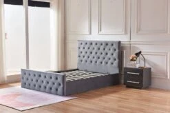 Lit Capitonné Avec Coffre Velours Anthracite Korry 160x200 Cm -Vente De Chambre lit capitonne avec coffre velours anthracite korry 140x190 cm 3666722911214 1479277