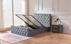 Lit Capitonné Avec Coffre Velours Anthracite Korry 160x200 Cm -Vente De Chambre lit capitonne avec coffre velours anthracite korry 140x190 cm 3666722911214 1479279