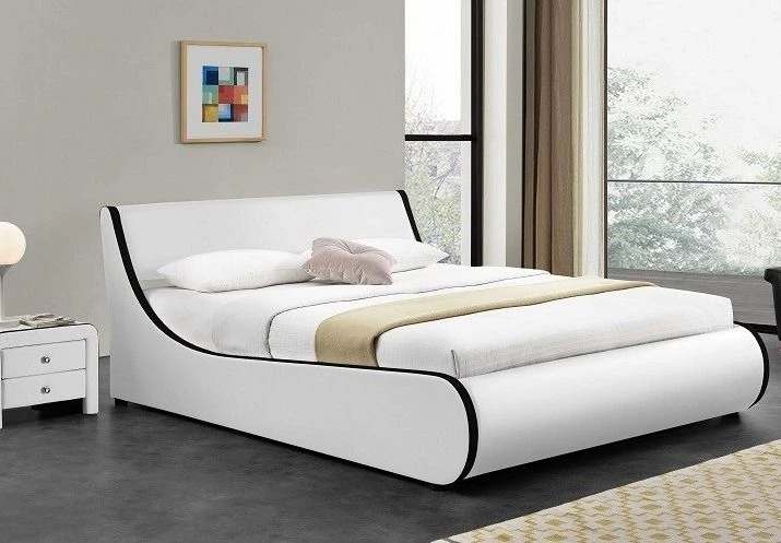 Lit Coffre 140x190 Cm Simili Cuir Blanc Mat Liseré Noir Asora 1 Lit Coffre 140x190 Cm Simili Cuir Blanc Mat Liseré Noir Asora