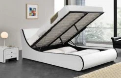 Lit Coffre 140x190 Cm Simili Cuir Blanc Mat Liseré Noir Asora 9 Lit Coffre 140x190 Cm Simili Cuir Blanc Mat Liseré Noir Asora -Vente De Chambre lit coffre 140x190 cm simili cuir blanc mat lisere noir aster 3557630028166 329475