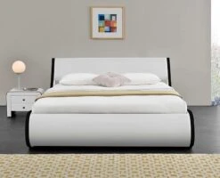 Lit Coffre 140x190 Cm Simili Cuir Blanc Mat Liseré Noir Asora 10 Lit Coffre 140x190 Cm Simili Cuir Blanc Mat Liseré Noir Asora -Vente De Chambre lit coffre 140x190 cm simili cuir blanc mat lisere noir aster 3557630028166 570397