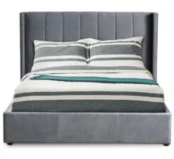 Lit Coffre 180x200 Cm Velours Gris Capitonné Loria