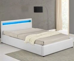 Lit Coffre à Led Simili Cuir Blanc Balto 160