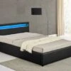 Lit Coffre à Led Simili Cuir Noir Balto 140