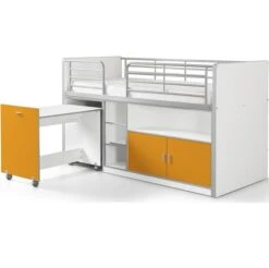 Lit Combiné 90x200 Cm Avec Sommier 1 Bureau 2 Portes Bois Blanc Et Orange Bonny 5 Lit Combiné 90x200 Cm Avec Sommier 1 Bureau 2 Portes Bois Blanc Et Orange Bonny -Vente De Chambre lit combine 90x200 cm avec sommier 1 bureau 2 portes bois blanc et orange bonny 5420070216210 692737