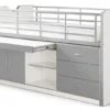 Lit Combiné 90x200 Cm Avec Sommier 1 Bureau 3 Tiroirs Bois Blanc Et Gris Bonny