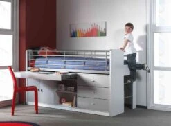 Lit Combiné 90x200 Cm Avec Sommier 1 Bureau 3 Tiroirs Bois Blanc Et Gris Bonny -Vente De Chambre lit combine 90x200 cm avec sommier 1 bureau 3 tiroirs bois blanc et gris bonny 5420070216364 692759