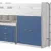 Lit Combiné 90x200 Cm Avec Sommier 3 Tiroirs 2 Portes Bois Blanc Et Bleu Bonny