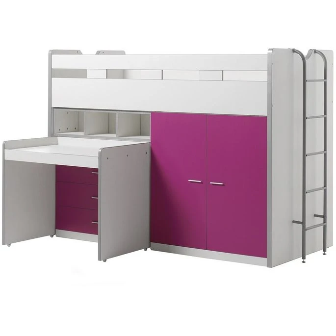 Lit Combiné 90x200 Cm Avec Sommier 3 Tiroirs 2 Portes Bois Blanc Et Fuchsia Bonny 2 Lit Combiné 90x200 Cm Avec Sommier 3 Tiroirs 2 Portes Bois Blanc Et Fuchsia Bonny – Image 2