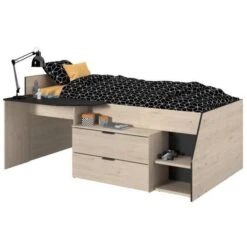 Lit Combiné Enfant - Décor Chene Jackson Et Noir - 90 X190/200 Cm - KIM -Vente De Chambre lit combine enfant decor chene jackson et noir 90 x190 200 cm kim 3480940292678 591975