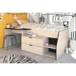 Lit Combiné Enfant - Décor Chene Jackson Et Noir - 90 X190/200 Cm - KIM -Vente De Chambre lit combine enfant decor chene jackson et noir 90 x190 200 cm kim 3480940292678 591977