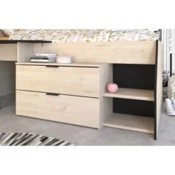 Lit Combiné Enfant - Décor Chene Jackson Et Noir - 90 X190/200 Cm - KIM -Vente De Chambre lit combine enfant decor chene jackson et noir 90 x190 200 cm kim 3480940292678 591978
