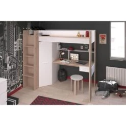 Lit Combiné Mezzanine Enfant - Décor Chêne Et Blanc - Sommier Inclus - 90 X 200 Cm -Vente De Chambre lit combine mezzanine enfant decor chene et blanc sommier inclus 90 x 200 cm 3480940296881 1426510