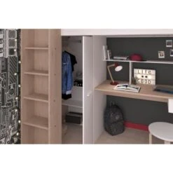 Lit Combiné Mezzanine Enfant - Décor Chêne Et Blanc - Sommier Inclus - 90 X 200 Cm -Vente De Chambre lit combine mezzanine enfant decor chene et blanc sommier inclus 90 x 200 cm 3480940296881 1426513