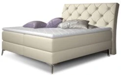 Lit Design Continental Avec Tête De Lit Capitonnée Strass Simili Cuir Beige Clair Banky