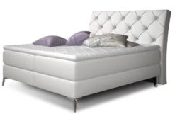 Lit Design Continental Avec Tête De Lit Capitonnée Strass Simili Cuir Blanc Banky