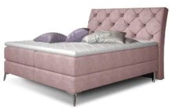 Lit Design Continental Avec Tête De Lit Capitonnée Strass Tissu Rose Banky