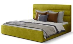 Lit Design Tissu Jaune Avec Coffre De Rangement Klarina