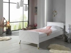 Lit Enfant 90x200 Cm Avec Sommier Bois Blanc Satiné Funy -Vente De Chambre lit enfant 90x200 cm avec sommier bois blanc satine funy 5420070232418 594059
