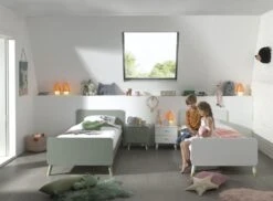 Lit Enfant 90x200 Cm Avec Sommier Bois Vert Satiné Funy -Vente De Chambre lit enfant 90x200 cm avec sommier bois vert satine funy 5420070232500 594160