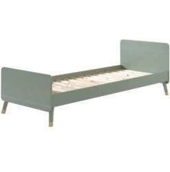 Lit Enfant 90x200 Cm Avec Sommier Bois Vert Satiné Funy