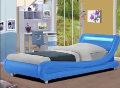 Lit Enfant à LED Synthétique Bleu Rolina 90x190 Cm