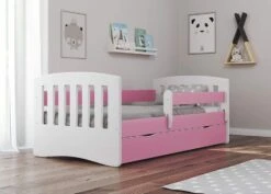 Lit Enfant Avec Barrière De Sécurité Amovible Rose Klaky