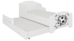 Lit Enfant Bois Blanc Impression Ballon De Football 2 Couchages 70x140 Ou 80x160 Cm - Sommier Et Matelas Inclus - Madale