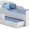 Lit Enfant Bois Blanc Impression Petit Requin 2 Couchages 70x140 Ou 80x160 Cm - Sommier Et Matelas Inclus - Madale
