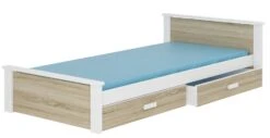 Lit Enfant Bois Pin Blanc Et Bois Sonoma 90x200 Cm Avec 2 Tiroirs De Rangement Lydia