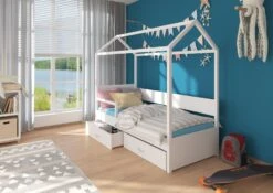 Lit Enfant Cabane Bois Pin Blanc 90x200 Cm Avec Barriére Et 2 Tiroirs De Rangement Forka -Vente De Chambre lit enfant cabane bois pin blanc 90x200 cm avec barriere et 2 tiroirs de rangement forka 3666722956338 1509473