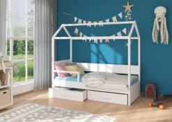Lit Enfant Cabane Bois Pin Blanc 90x200 Cm Avec Barriére Et 2 Tiroirs De Rangement Forka -Vente De Chambre lit enfant cabane bois pin blanc 90x200 cm avec barriere et 2 tiroirs de rangement forka 3666722956338 1509474