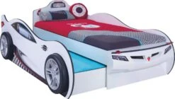 Lit Enfant Gigogne Voiture De Course Blanche Racing Kup 90x190 Cm