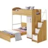 Lit Combiné Enfant Avec Sommier Contemporain Coloris Naturel Et Blanc + Armoire - L 90 X L 190 Cm